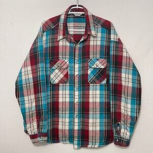 Five Brother Men's 3XL Heavy Thick Flannel Plaid Shirt Red Blue USA Vintage